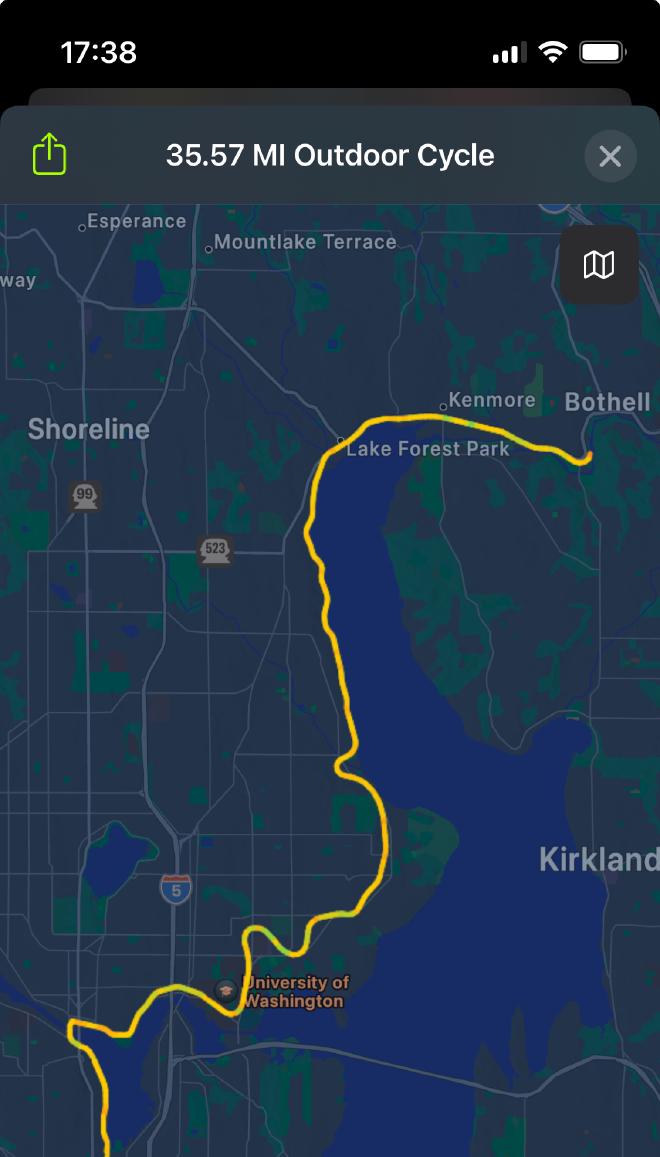 screenshot of bike ride apple fitness